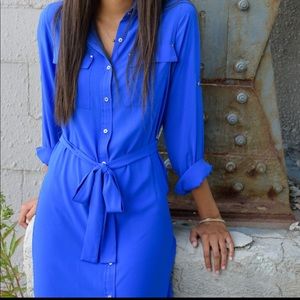 CALVIN KLEIN - emerald blue button down dress